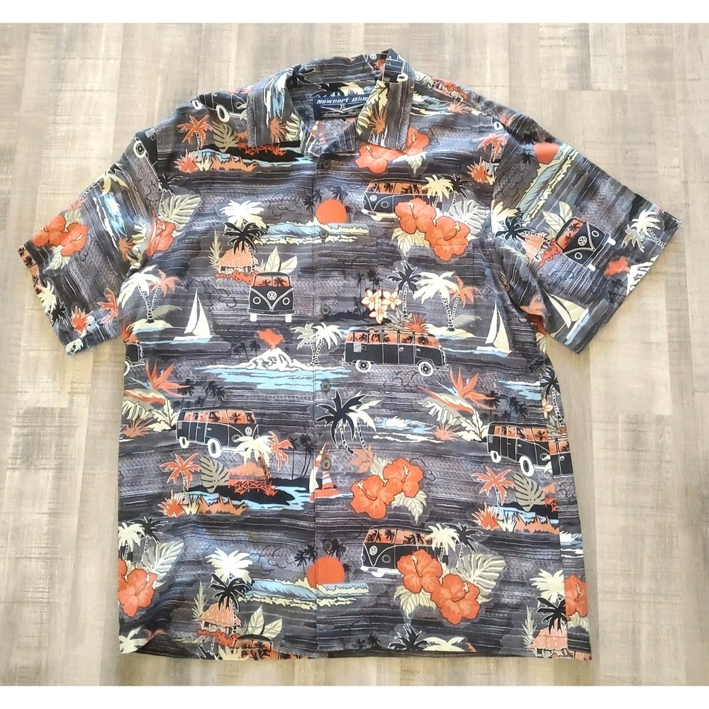 Vintage Newport Blue Shirt XL‎ All Over Print Hawaiian Button Up Aloha Retro
